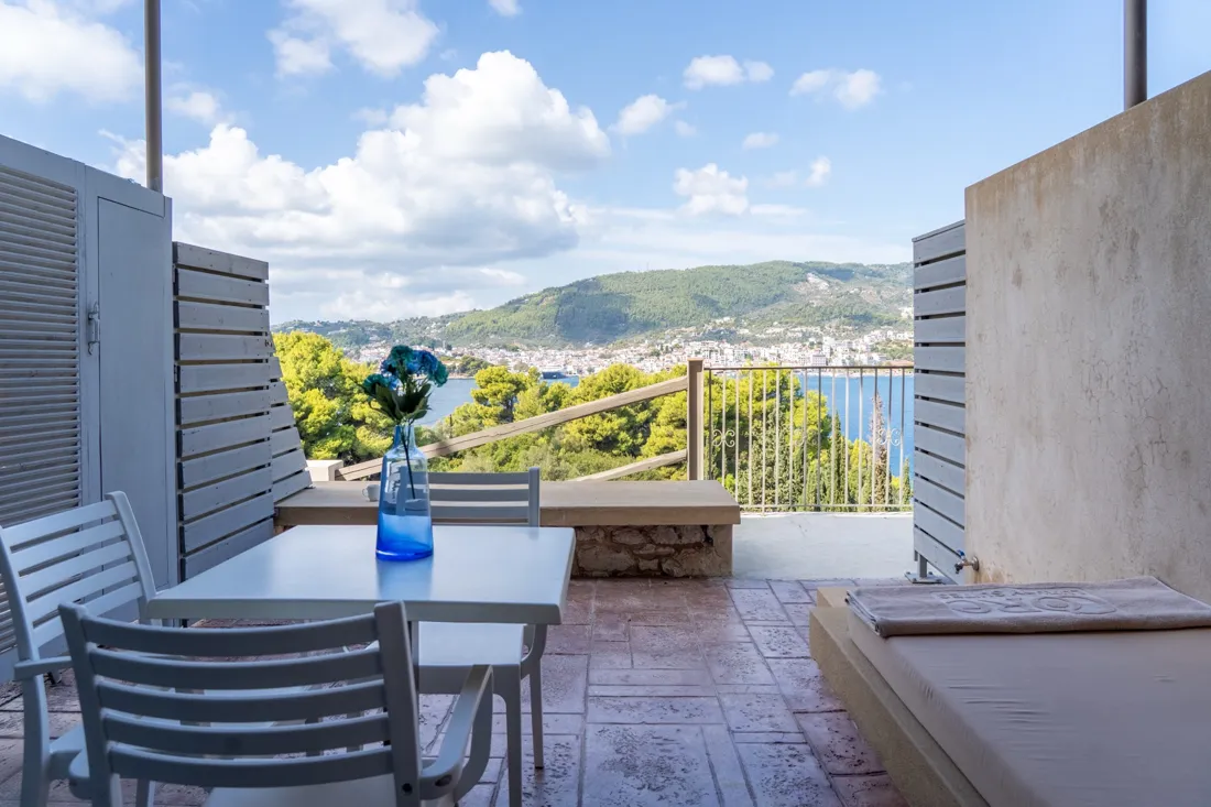 A private terrace looking out toward the bay